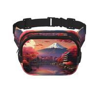 Riñonera japonesa Mount Fuji Landscape para mujeres y hombres, riñoneras de moda para entrenamiento, correr, viajar, senderismo, Black, Talla única
