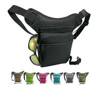 Riñonera Lateral de Pierna,Pernera para Moto,Fabricada en España, de Lona Resistente - Ideal para Trabajo, Senderismo, Montaña, Camping - Bolsa Táctica Estilo Militar Hippie con 3 Bolsillos - Negro