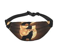 Riñonera ligera para correr, senderismo, estampado de lobo aullando bajo la luna, riñonera grande para entrenamiento, viajes, Negro -, Talla única, Deportes