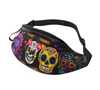 Riñonera ligera y ajustable con estampado de calavera de rosa, para viajes, correr, senderismo, uso diario