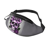 Riñonera ligera y ajustable con estampado de calavera de rosas moradas, para viajes, correr, senderismo, uso diario