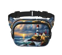 Riñonera Lighthouse con estampado de pintura de diamante para mujer, riñonera para uso diario, viajes, al aire libre, correr, caza, para adultos, Negro -, Talla única