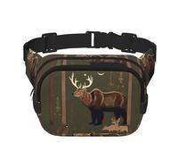 Riñonera Lodge Bear con estampado de ciervo para mujer, para uso diario, viajes, al aire libre, correr, caza, para adultos, Negro -, Talla única