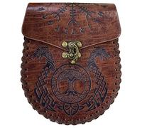 Riñonera marrón en Relieve, riñonera de Cuero Vintage Vikingo, riñonera Larp Medieval para Mujeres y Hombres