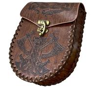 Riñonera marrón en Relieve, riñonera de Cuero Vintage Vikingo, riñonera Larp Medieval para Mujeres y Hombres