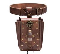 Riñonera medieval con remaches de calavera, cinturón gótico, soporte para teléfono, riñonera de piel sintética para cosplay y uso diario, Brown, Talla única