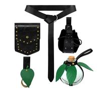 Riñonera medieval de 5 piezas con botella mágica de poción, cinturón de piel sintética y bolsas para steampunk, cosplay, Halloween, riñonera, negro, Talla única