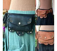 Riñonera Medieval para Mujer, Estilo Steampunk, Retro, Ajustable, para Cosplay, de Piel sintética, para la Cadera, Bandolera, Color marrón Oscuro