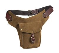 Riñonera medieval vintage de piel, pequeña, de piel, deportiva, a la moda, para senderismo, con correas de hombro, Brown, Talla única
