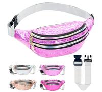 Riñonera metálica, impermeable, con purpurina, con correa de extensión, de poliuretano, para hombre, mujer, fiesta, festival, deportes al aire libre, senderismo, viajes, correr, Rosa., 30 x 15 cm