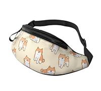 Riñonera Militar Hombre Caricatura, Shiba Inu Unisex Bumbag con Cremallera,con Agujero De Auriculares Riñoneras De Cintura para Bici Vajes Viajar 14X35Cm