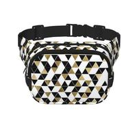Riñonera moderna con estampado de triángulos en negro, blanco y dorado, unisex, cuadrada, de doble capa, riñonera de moda, para viajes y entrenamientos, Negro -, Talla única