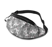 Riñonera Mujer Linda Cara De Gato Gris Unisex Riñonera Viaje con Agujero De Auriculares,Casual Bumbag para Ciclismo Pasear A Perros Bici 14X35Cm