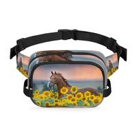 Riñonera multifunción con diseño de caballo y girasol, para viajes, deportes, correr, riñonera de flores de caballo para mujeres, hombres, niñas y niños, color, XL, Organizador de bolsas