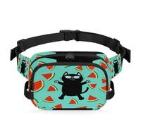 Riñonera multifunción con diseño de gato negro y sandía, para viajes, deportes, correr, riñonera divertida con gatos, bolsa para cinturón para mujeres, hombres, niñas y niños, color, XL, Organizador