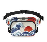 Riñonera multifunción con diseño de ondas de Japón antiguo para viajes, deportes, correr, riñonera japonesa para mujeres, hombres, niñas y niños, color, XL, Organizador de bolsas