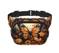 Riñonera multifuncional con estampado de flores de campo de mariposa naranja y amarillo, bolsa de mensajero unisex de moda, bolsa de almacenamiento de deportes de viaje
