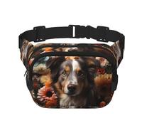 Riñonera multifuncional con estampado de perro con flores, bolsa de mensajero unisex de moda, bolsa de almacenamiento de deportes de viaje