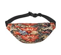 Riñonera multifuncional con flores rojas y moradas, libera tus manos, cierre de cremallera, se puede cruzar y atar alrededor de la cintura, mochila de viaje de montañismo, color negro, talla única,