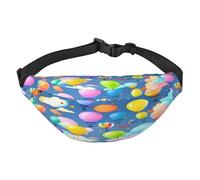 Riñonera multifuncional de globos coloridos, libera tus manos, cierre de cremallera, se puede cruzar y atar alrededor de la cintura, mochila de viaje de montañismo, color negro, talla única, Black,