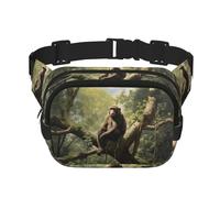 Riñonera multifuncional estampada con diseño de mono sentado en un árbol, bolsa de mensajero unisex de moda, bolsa de almacenamiento deportiva de viaje