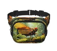 Riñonera multifuncional estampada con diseño de saltamontes en una rama, bolsa de mensajero unisex de moda, bolsa de almacenamiento deportiva de viaje