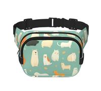 Riñonera multifuncional impresa con imágenes de mascotas con fondo verde, bolsa de mensajero unisex de moda, bolsa de almacenamiento de deportes de viaje