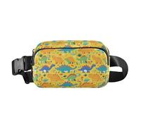Riñonera multiusos con diseño floral de batik indonesio cobalto con correa ajustable para entrenamiento y correr, Paraíso de dinosaurios, 1 Size