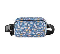Riñonera multiusos ondulada de camuflaje con correa ajustable para viajes, compras, correr, Divertidas caras coloridas de gatos en azul, 1 Size