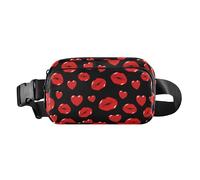 Riñonera multiusos para mujeres, hombres y adolescentes, con correa ajustable para viajes, gimnasio, trabajo, labios, beso, corazón, amor, rojo, Lips Kiss Heart Pattern Love Red, 1 Size