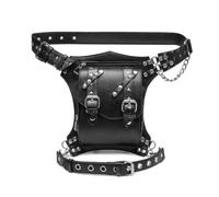Riñonera/Muslo de Cuero PU con Tachuelas de Diamante Punk Unisex, riñonera utilitaria for Motocicleta con Cadena de Metal y arnés de Remache