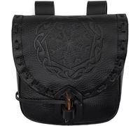 Riñonera Mythrojan Riñonera de Cuero Vikingo Medieval en Relieve Accesorios para Disfraces renacentistas Larp Monedero de Cosplay Cartera Vintage Antigua - Negro