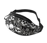 Riñonera negra con diseño de calavera floral para correr, senderismo, viajes, entrenamiento, pasear al perro, deportes, pesca, riñonera, Black, Talla única