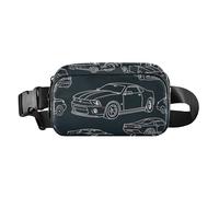 Riñonera negra con diseño de caricatura retro para mujeres y hombres, bolsa de pecho con correa ajustable para viajes, vacaciones, correr, Coche deportivo retro negro de dibujos animados, 1 size