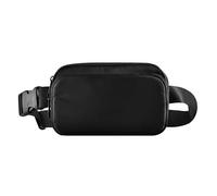 Riñonera negra lisa para hombres y mujeres, pequeña bolsa cruzada con correa ajustable para compras, deportes y trabajo, Color negro liso., 1 size