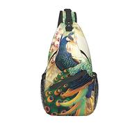 Riñonera oriental de pavo real en árbol de flores, riñonera a la moda, cinturón ajustable, casual, para viajes, deportes, correr, H, imagen
