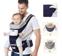 Riñonera para bebés ergonómica, porta niño con asiento multiposición, con reposapiés y capucha, puro algodón transpirable y ligero