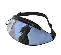 Riñonera para correr con caballos en blanco y negro para correr, senderismo, viajes, entrenamiento, pasear al perro, deportes, pesca, riñonera, Black, Talla única