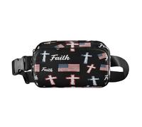 Riñonera para correr con diseño de bandera de fe, color negro, para pequeños empresarios, mini con correa ajustable para viajes, correr, senderismo, cintura para mujer