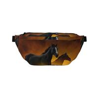 Riñonera para correr con estampado de nubes rojas y caballos negros, estilo casual, ligera, con correa ajustable