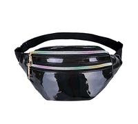 Riñonera para hombre y mujer, de poliuretano brillante, multifunción, de un solo hombro, bolsa de mensajero transparente para la escuela, Black, Talla única, Mochilas de viaje