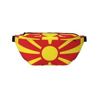 Riñonera para hombres y mujeres con correa ajustable para el hombro, grande, para senderismo, correr, ciclismo, patrones de bandera de Macedonia del Norte, negro, talla única, Black, Talla única