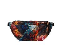 Riñonera para hombres y mujeres con correa ajustable para el hombro, grande, para senderismo, correr, ciclismo, patrones de colibrí, negro, talla única, Black, Talla única