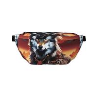 Riñonera para hombres y mujeres con correa ajustable para el hombro, grande, para senderismo, correr, ciclismo, tótem de lobo con patrones de fuego, negro, talla única, Black, Talla única