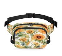 Riñonera para hombres y mujeres, con diseño floral de girasoles amarillos, acuarela, ajustable e impermeable, para viajes, deportes, senderismo, correr, girasoles, Talla única