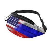 Riñonera para hombres y mujeres, con la bandera de Rusia y Estados Unidos, cinturón ajustable, para senderismo, viajes, casual, correr, senderismo, ciclismo, Black, Talla única, Riñoneras