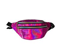 Riñonera para hombres y mujeres, de poliuretano brillante, multifuncional, de un solo hombro, bolsa de mensajero para mujer, talla M (rosa intenso, talla única)