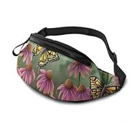 Riñonera para Hombres y Mujeres, Echinacea Butterfly Spring Riñonera con cinturón Ajustable Sling Pocket Crossbody Shoulder Bag Chest Bag para Viajar Senderismo Ciclismo Correr