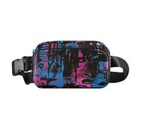 Riñonera para hombres y mujeres, impermeable, con correa ajustable, para ciclismo, senderismo, gimnasio, color azul y melocotón, Arte grotesco abstracto azul y melocotón, talla única