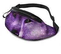 Riñonera para Hombres y Mujeres, riñonera con diseño de Lobo de Galaxia púrpura con Orificio para Auriculares, riñonera Ligera con Correa Ajustable para Viajes al Aire Libre